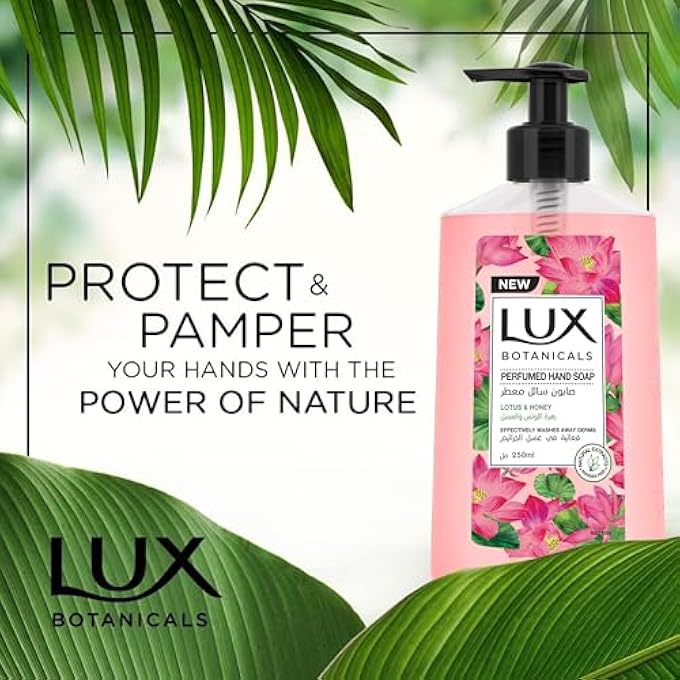 Lux غسول يد سائل لوكس بوتانيكالز، بشرة متألقة، لوتس وعسل، مع مستخلصات طبيعية 100% مناسبة لجميع أنواع البشرة، 250 مل × 2 - Image 5